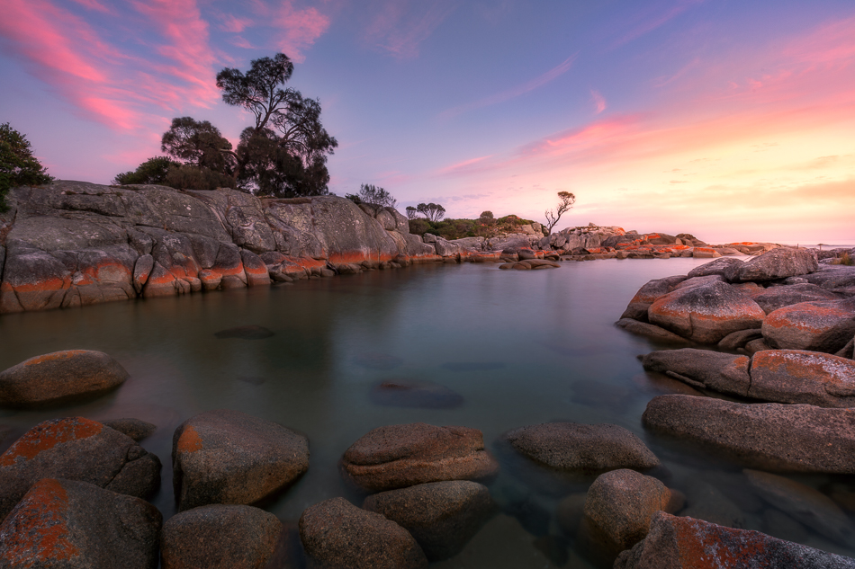 Tasmania Landscape Photography Tour - Binalong Bay Fire Red Sunset| Holiday with We Are Raw Photography Tours